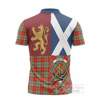 Chattan Crest Tartan Zipper Polo Shirt with Lion Rampant Saltire Style