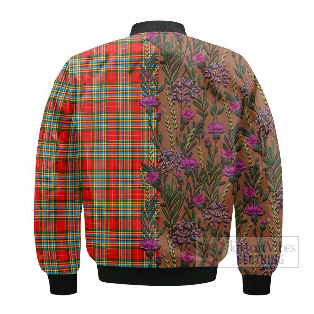 Chattan Family Crest Tartan Bomber Jacket Scottish Thistle Flower Pattern Half Style - Tartan Vibes Clothing