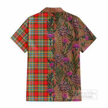Chattan Family Crest Tartan Cotton Hawaiian Shirt Scottish Thistle Flower Pattern Half Style