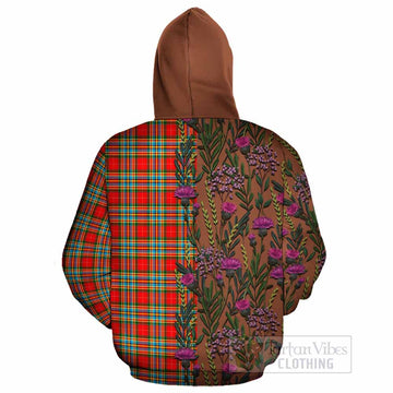 Chattan Family Crest Tartan Cotton Hoodie Scottish Thistle Flower Pattern Half Style