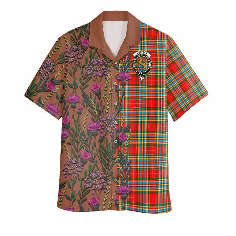 Chattan Family Crest Tartan Hawaiian Shirt Scottish Thistle Flower Pattern Half Style - Tartan Vibes Clothing