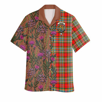 Chattan Family Crest Tartan Hawaiian Shirt Scottish Thistle Flower Pattern Half Style