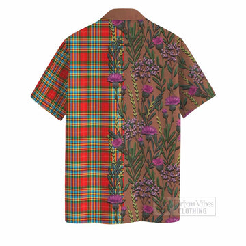 Chattan Family Crest Tartan Hawaiian Shirt Scottish Thistle Flower Pattern Half Style