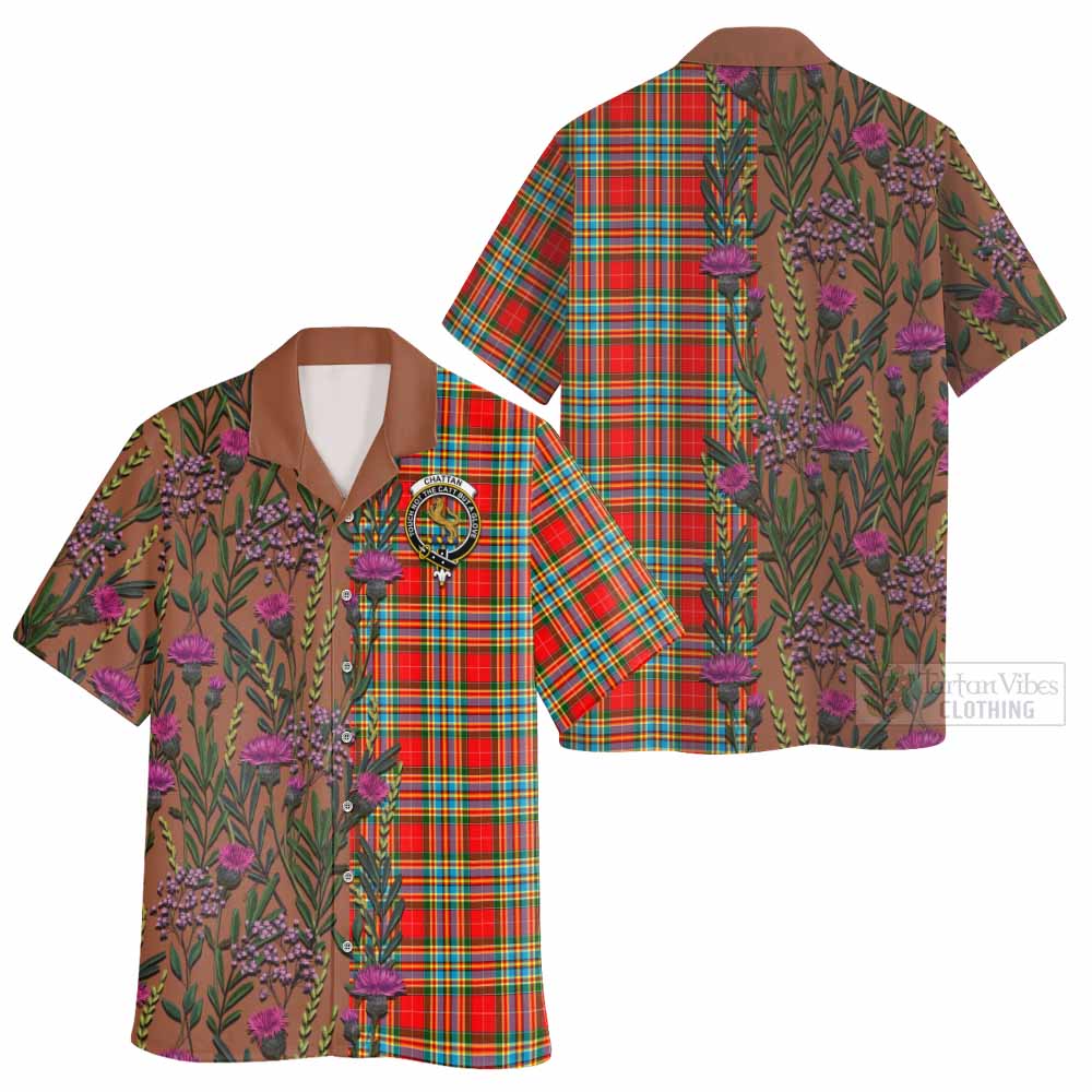 Chattan Family Crest Tartan Hawaiian Shirt Scottish Thistle Flower Pattern Half Style - Tartan Vibes Clothing