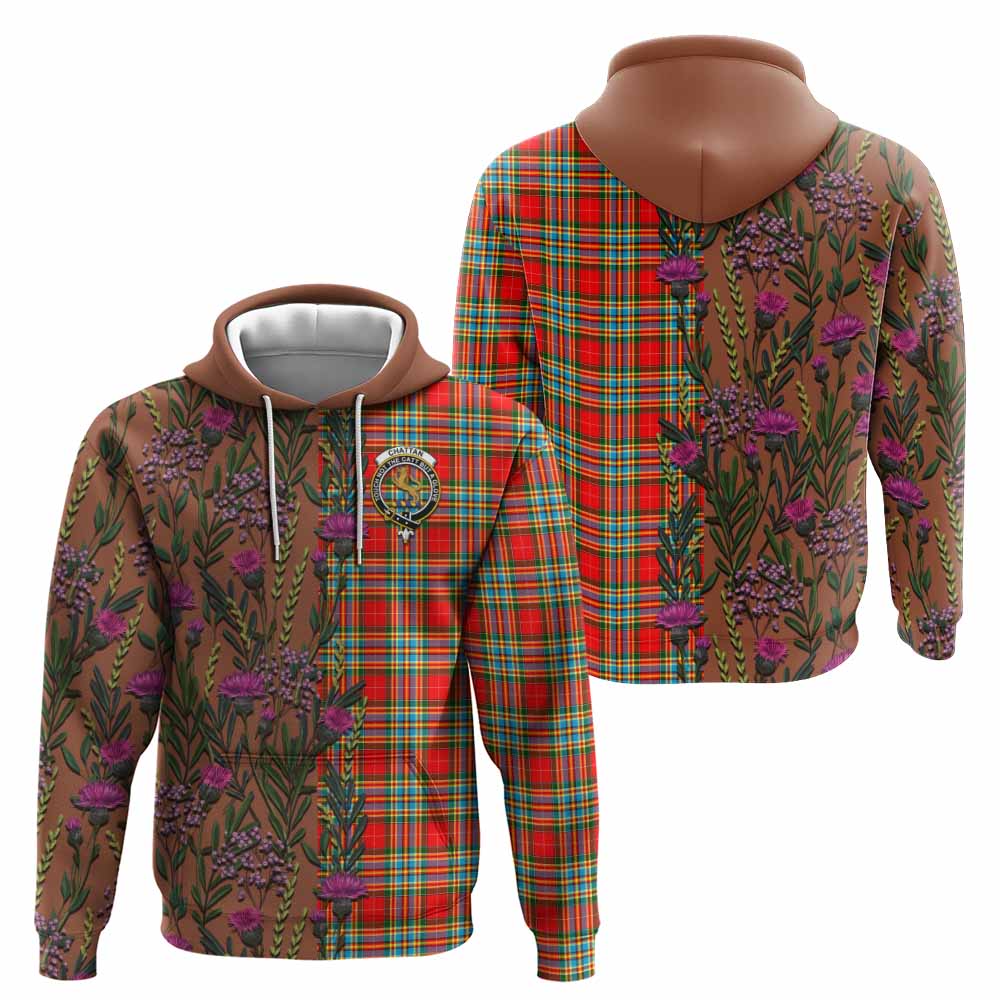 Chattan Family Crest Tartan Hoodie Scottish Thistle Flower Pattern Half Style - Tartan Vibes Clothing