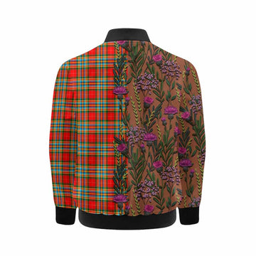 Chattan Family Crest Tartan Kid Bomber Jacket Scottish Thistle Flower Pattern Half Style - Tartan Vibes Clothing