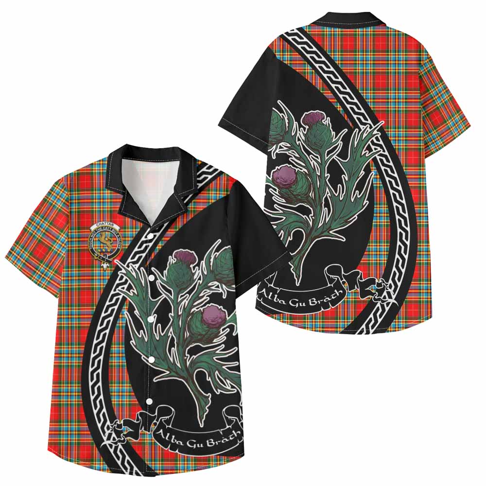 Chattan Family Crest Tartan Kid Hawaiian Shirt Alba Thistle Inspired - Tartan Vibes Clothing