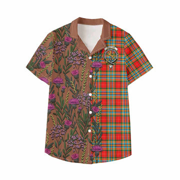 Chattan Family Crest Tartan Kid Hawaiian Shirt Scottish Thistle Flower Pattern Half Style - Tartan Vibes Clothing