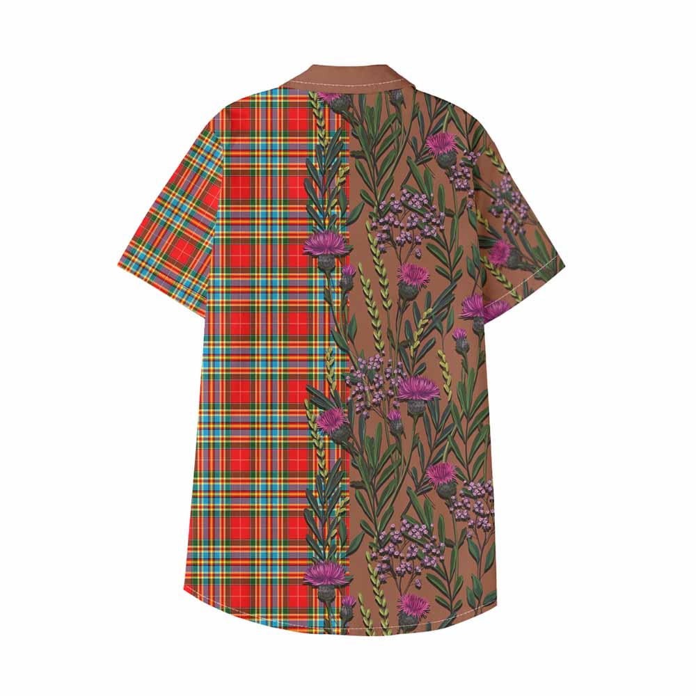 Chattan Family Crest Tartan Kid Hawaiian Shirt Scottish Thistle Flower Pattern Half Style - Tartan Vibes Clothing