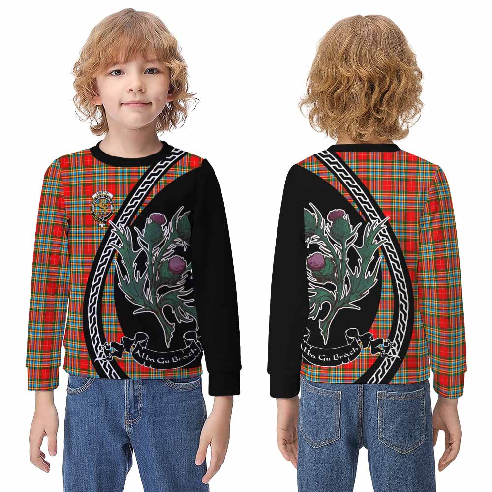 Chattan Family Crest Tartan Kid Knitted Sweatshirt Alba Thistle Inspired - Tartan Vibes Clothing