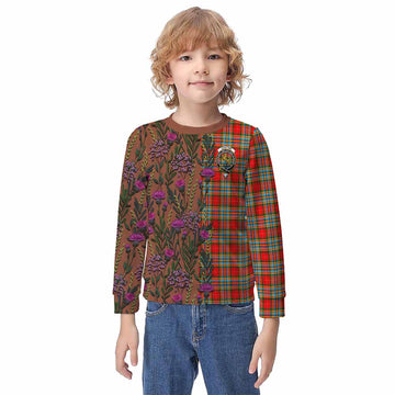 Chattan Family Crest Tartan Kid Knitted Sweatshirt Scottish Thistle Flower Pattern Half Style - Tartan Vibes Clothing
