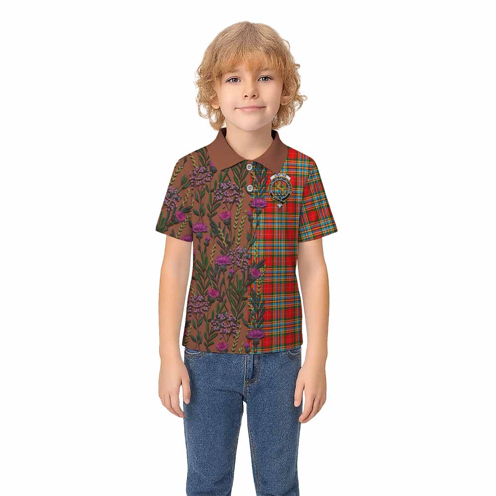 Chattan Family Crest Tartan Kid Polo Shirt Scottish Thistle Flower Pattern Half Style - Tartan Vibes Clothing