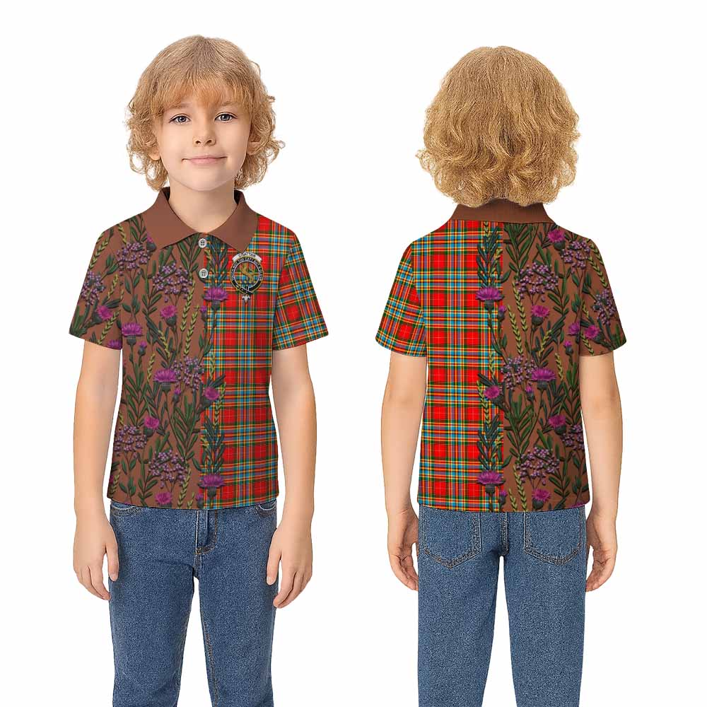 Chattan Family Crest Tartan Kid Polo Shirt Scottish Thistle Flower Pattern Half Style - Tartan Vibes Clothing