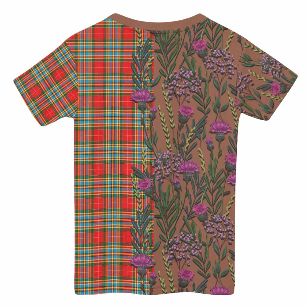 Chattan Family Crest Tartan Kid T-shirt Scottish Thistle Flower Pattern Half Style - Tartan Vibes Clothing
