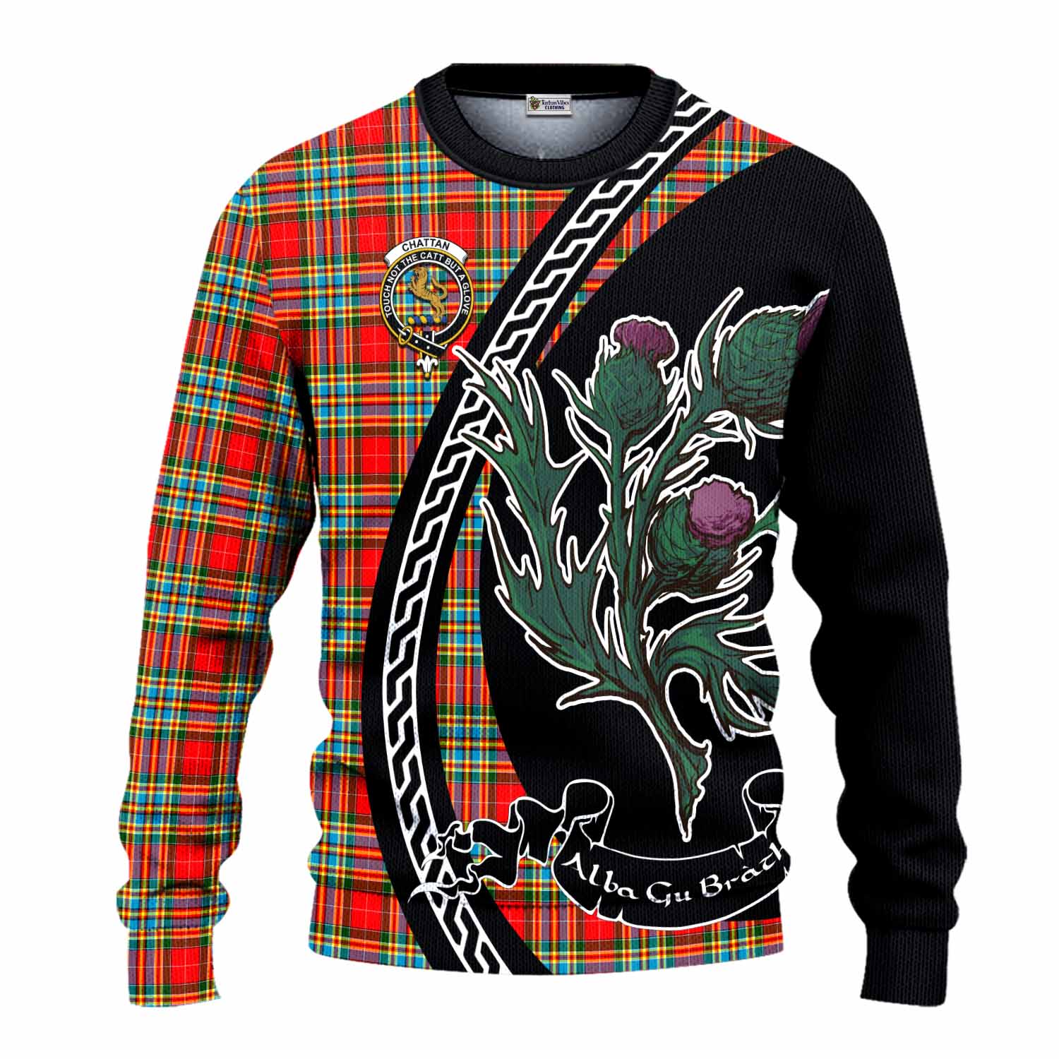 Chattan Family Crest Tartan Knitted Sweater Alba Thistle Inspired - Tartan Vibes Clothing