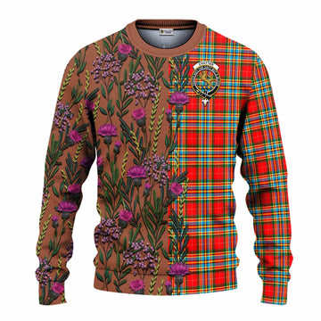 Chattan Family Crest Tartan Knitted Sweater Scottish Thistle Flower Pattern Half Style - Tartan Vibes Clothing