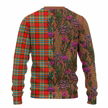 Chattan Family Crest Tartan Knitted Sweater Scottish Thistle Flower Pattern Half Style - Tartan Vibes Clothing