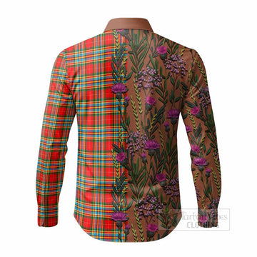 Chattan Family Crest Tartan Long Sleeve Button Shirts Scottish Thistle Flower Pattern Half Style
