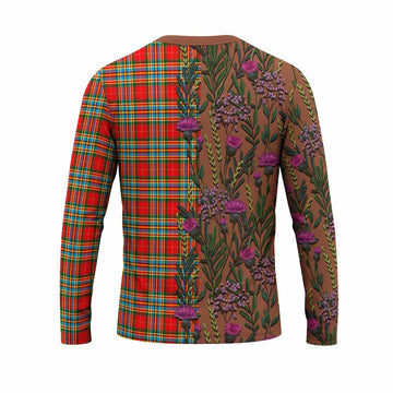 Chattan Family Crest Tartan Long Sleeve T-Shirt Scottish Thistle Flower Pattern Half Style - Tartan Vibes Clothing
