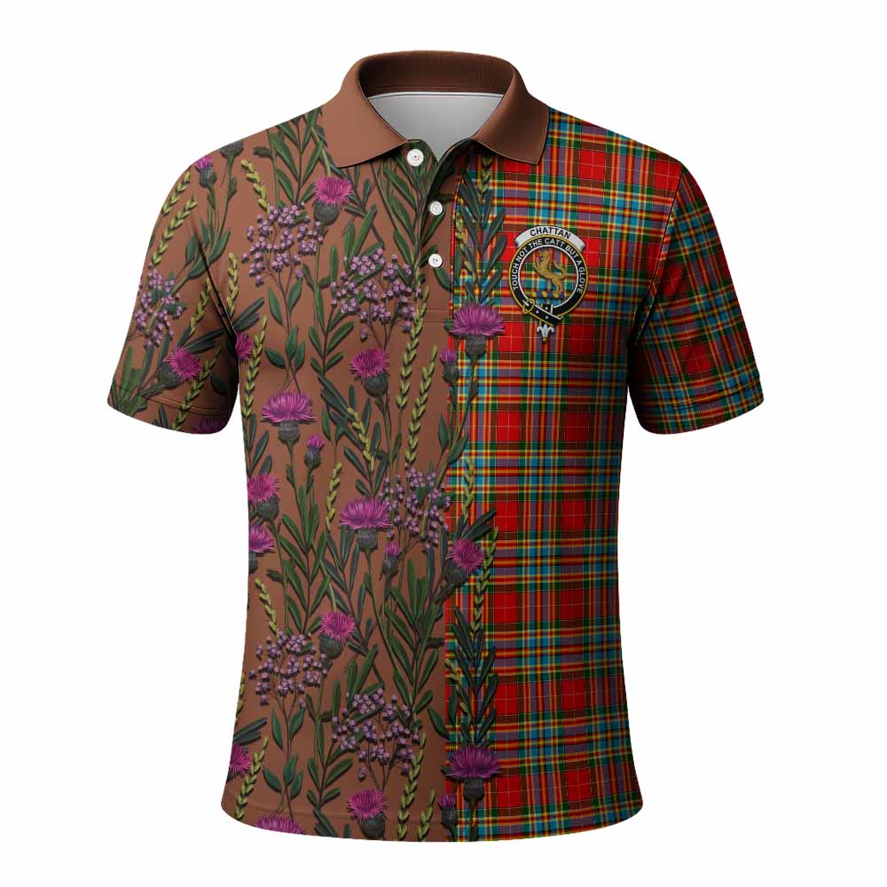 Chattan Family Crest Tartan Polo Shirt Scottish Thistle Flower Pattern Half Style - Tartan Vibes Clothing