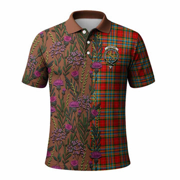 Chattan Family Crest Tartan Polo Shirt Scottish Thistle Flower Pattern Half Style