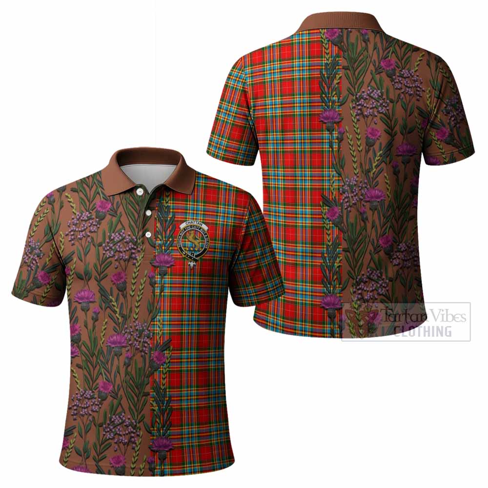 Chattan Family Crest Tartan Polo Shirt Scottish Thistle Flower Pattern Half Style - Tartan Vibes Clothing