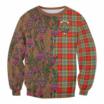 Chattan Family Crest Tartan Sweatshirt Scottish Thistle Flower Pattern Half Style