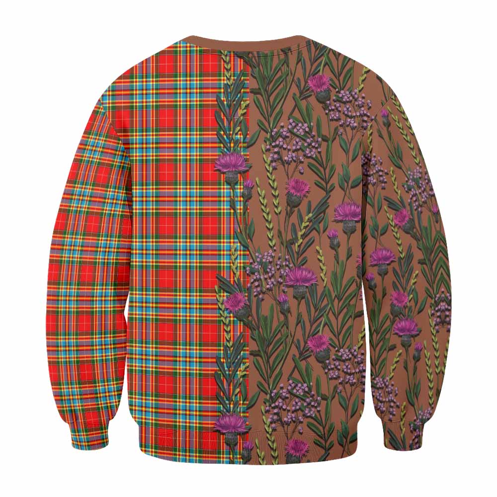Chattan Family Crest Tartan Sweatshirt Scottish Thistle Flower Pattern Half Style - Tartan Vibes Clothing