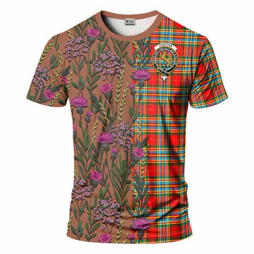 Chattan Family Crest Tartan T-Shirt Scottish Thistle Flower Pattern Half Style - Tartan Vibes Clothing
