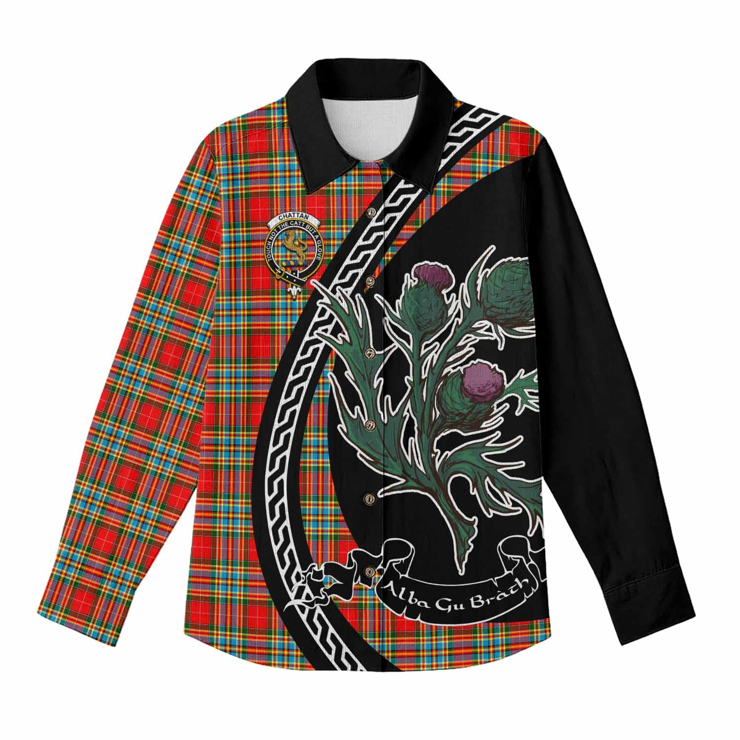 Chattan Family Crest Tartan Women Casual Shirt Alba Thistle Inspired - Tartan Vibes Clothing