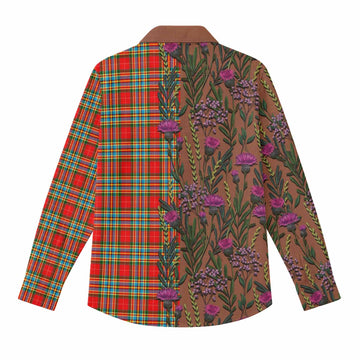 Chattan Family Crest Tartan Women Casual Shirt Scottish Thistle Flower Pattern Half Style - Tartan Vibes Clothing