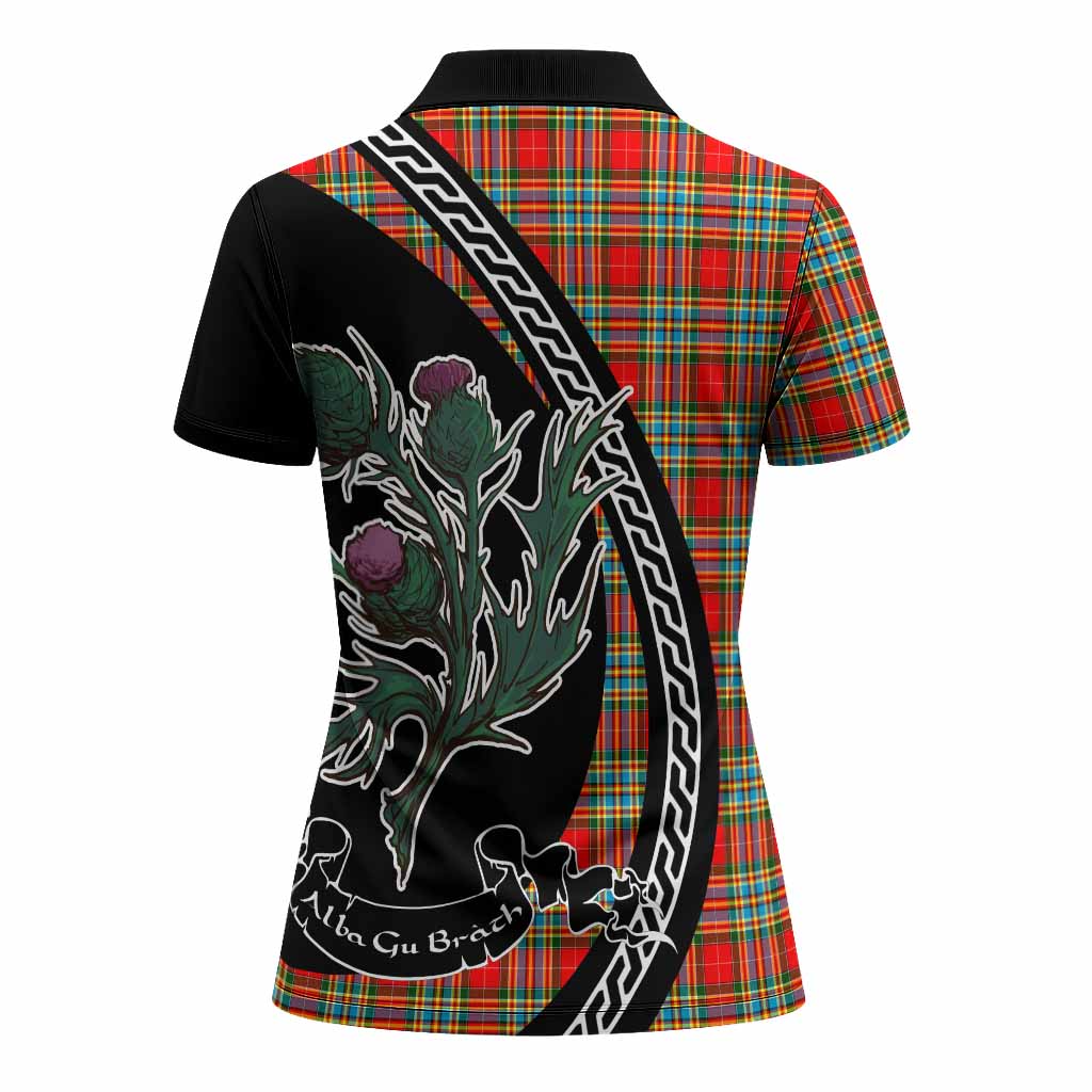 Chattan Family Crest Tartan Women Polo Shirt Alba Thistle Inspired - Tartan Vibes Clothing