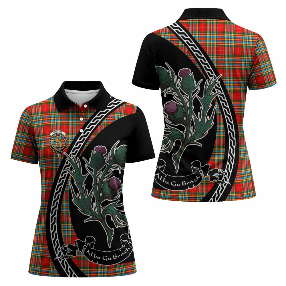 Chattan Family Crest Tartan Women Polo Shirt Alba Thistle Inspired - Tartan Vibes Clothing