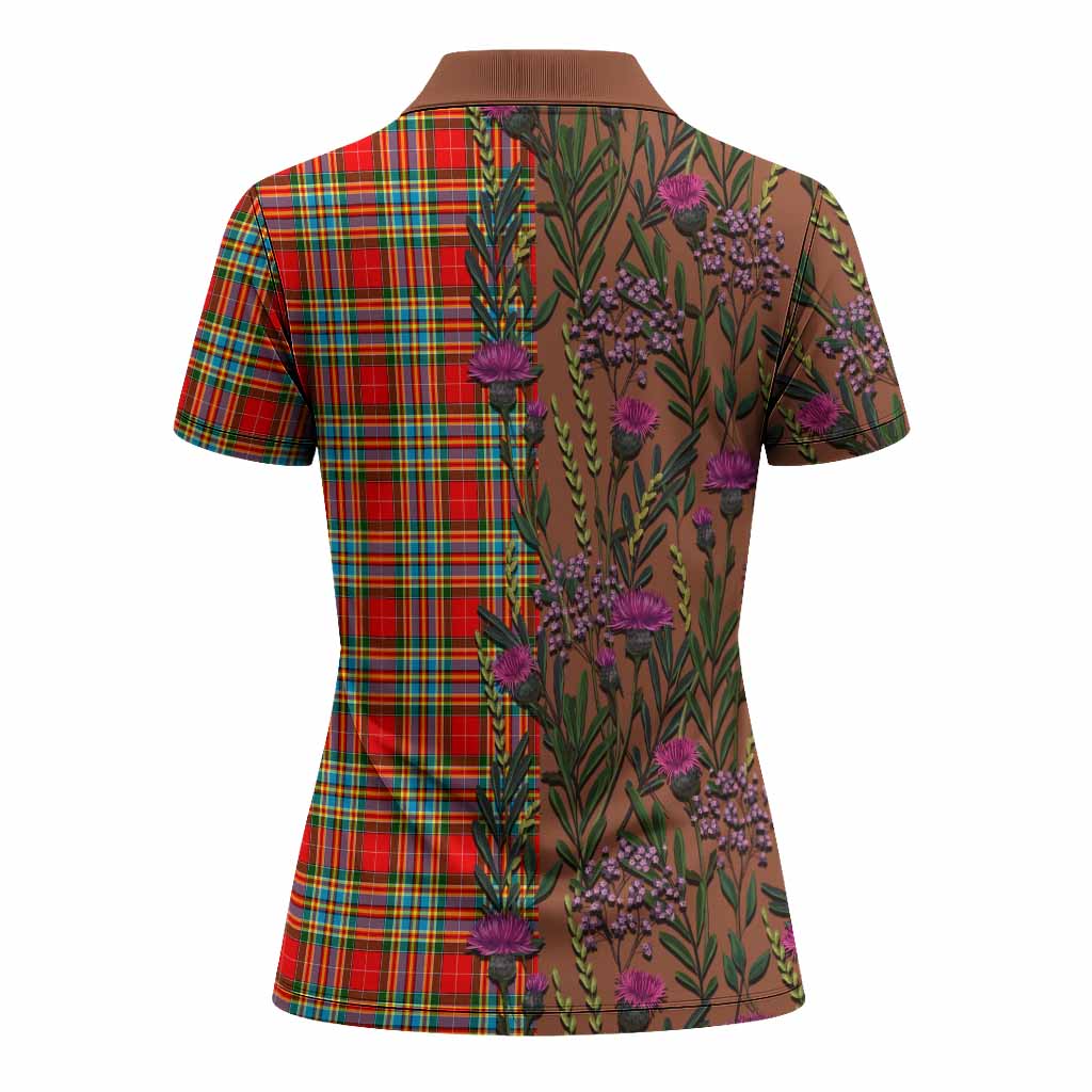 Chattan Family Crest Tartan Women Polo Shirt Scottish Thistle Flower Pattern Half Style - Tartan Vibes Clothing