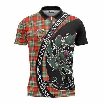 Chattan Family Crest Tartan Zipper Polo Shirt Alba Thistle Inspired