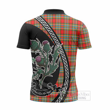Chattan Family Crest Tartan Zipper Polo Shirt Alba Thistle Inspired
