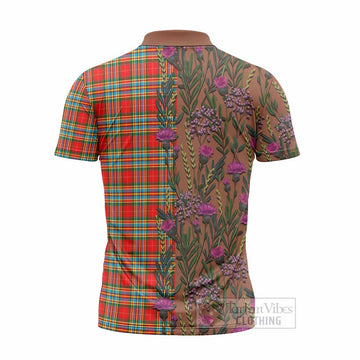 Chattan Family Crest Tartan Zipper Polo Shirt Scottish Thistle Flower Pattern Half Style