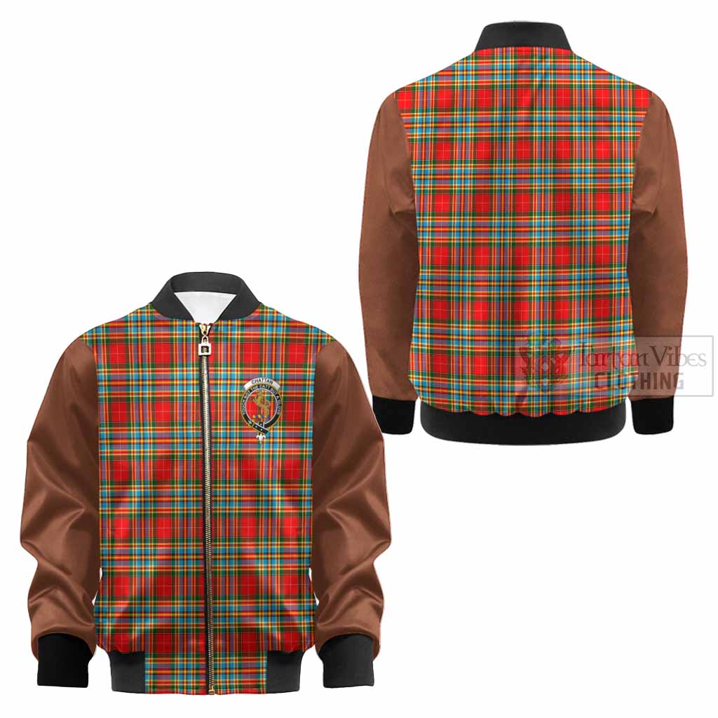 Chattan Tartan Accent Kid Bomber Jacket with Family Crest
