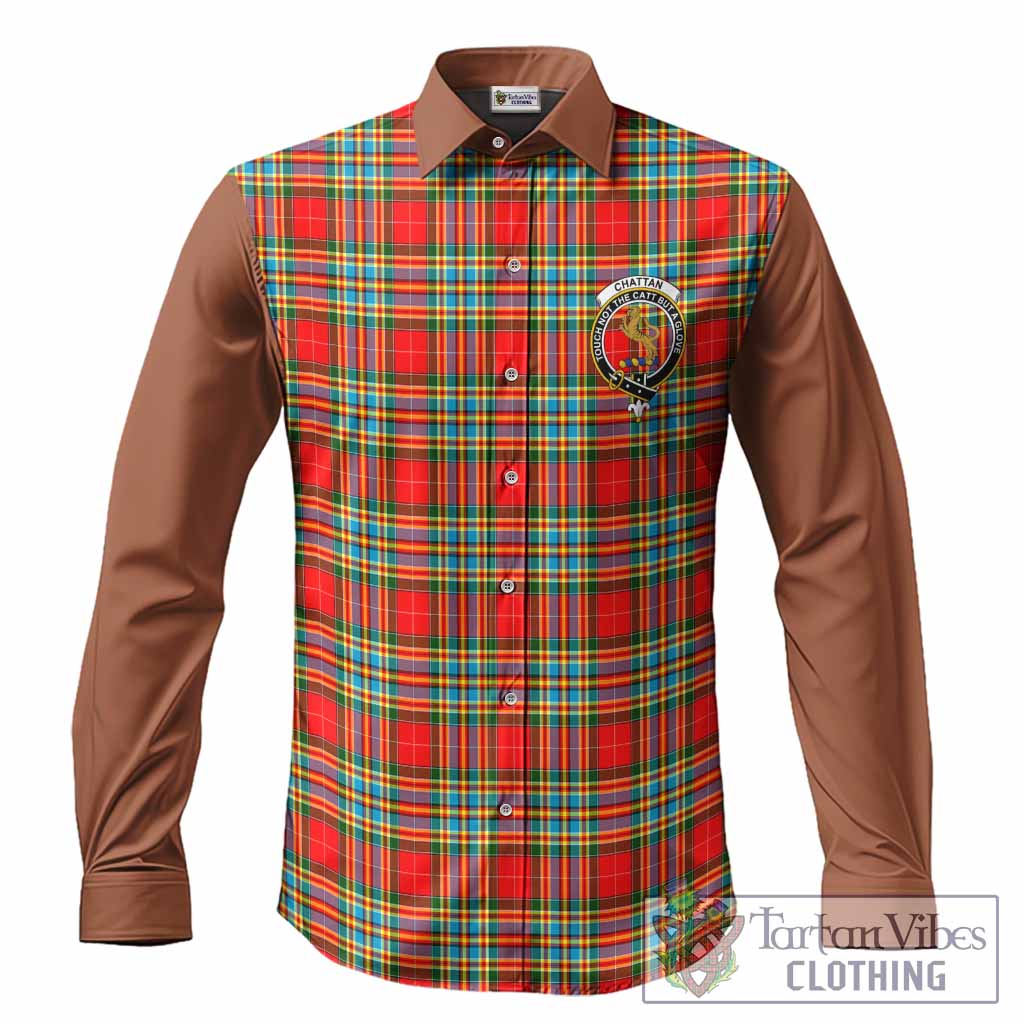 Chattan Tartan Accent Long Sleeve Button Shirts with Family Crest