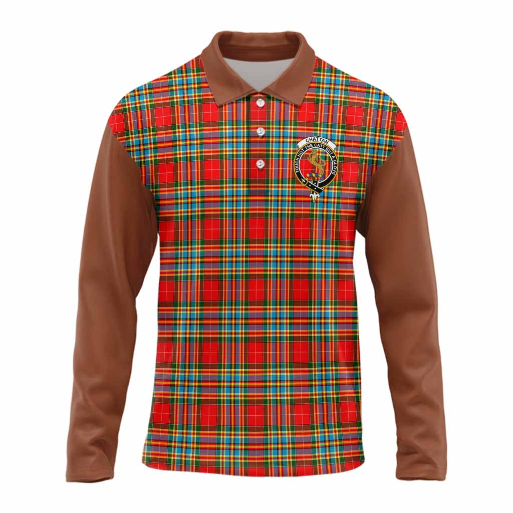 Chattan Tartan Accent Long Sleeve Polo Shirt with Family Crest