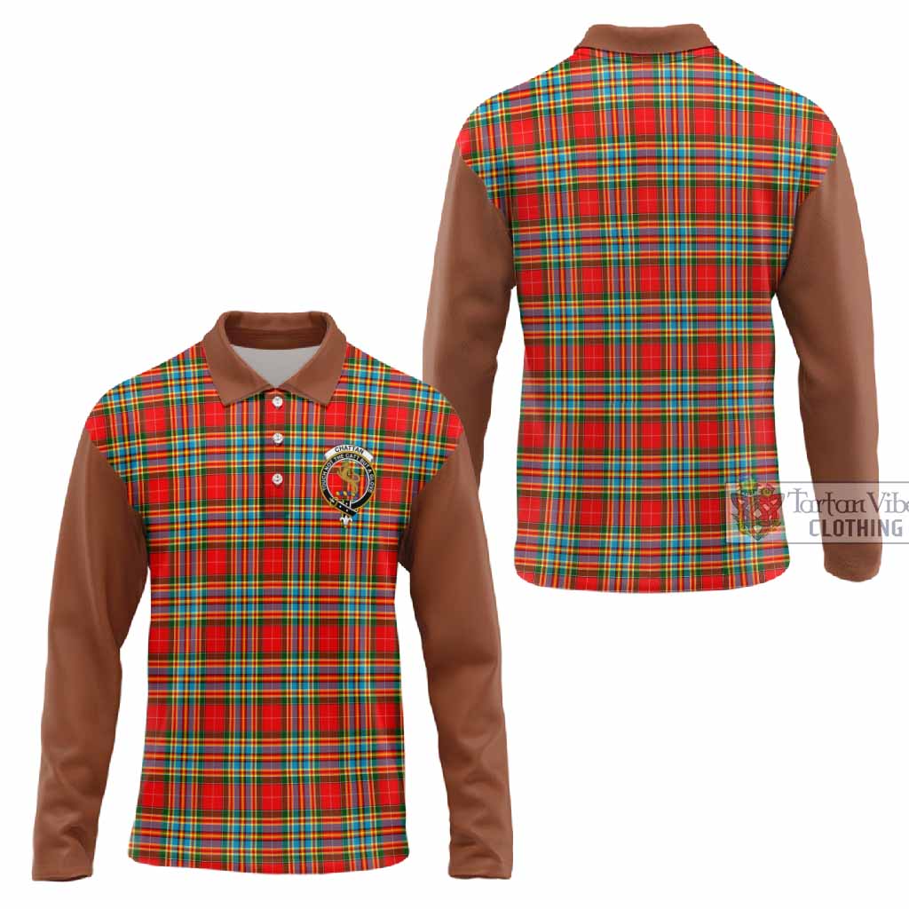 Chattan Tartan Accent Long Sleeve Polo Shirt with Family Crest