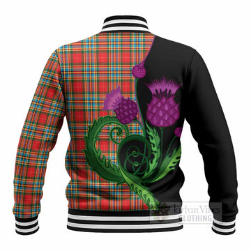 Chattan Tartan Baseball Jacket Traditional Scottish Thistle