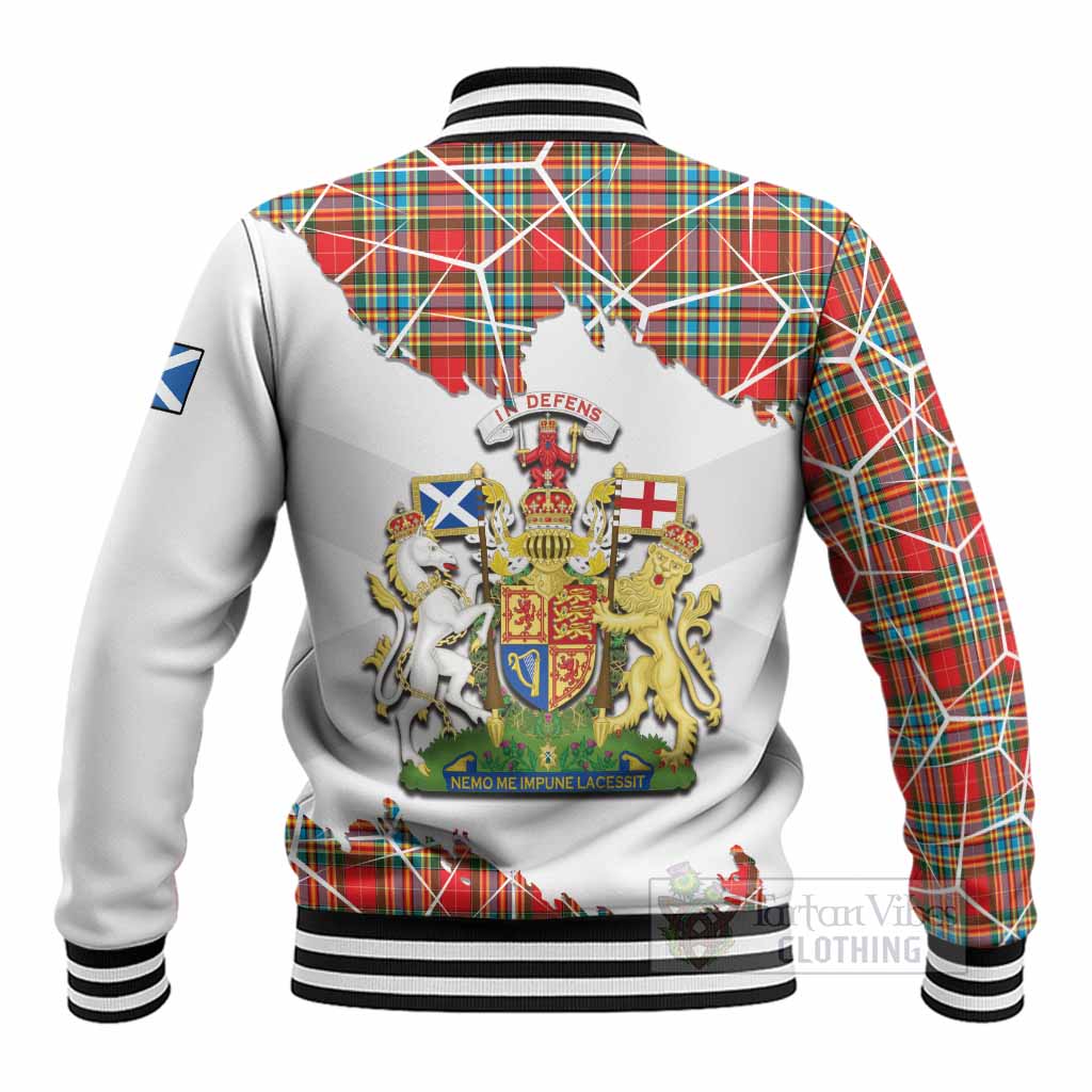 Chattan Tartan Baseball Jacket with Family Crest and Lion Rampant Grunge Style