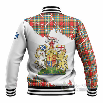 Chattan Tartan Baseball Jacket with Family Crest and Lion Rampant Grunge Style