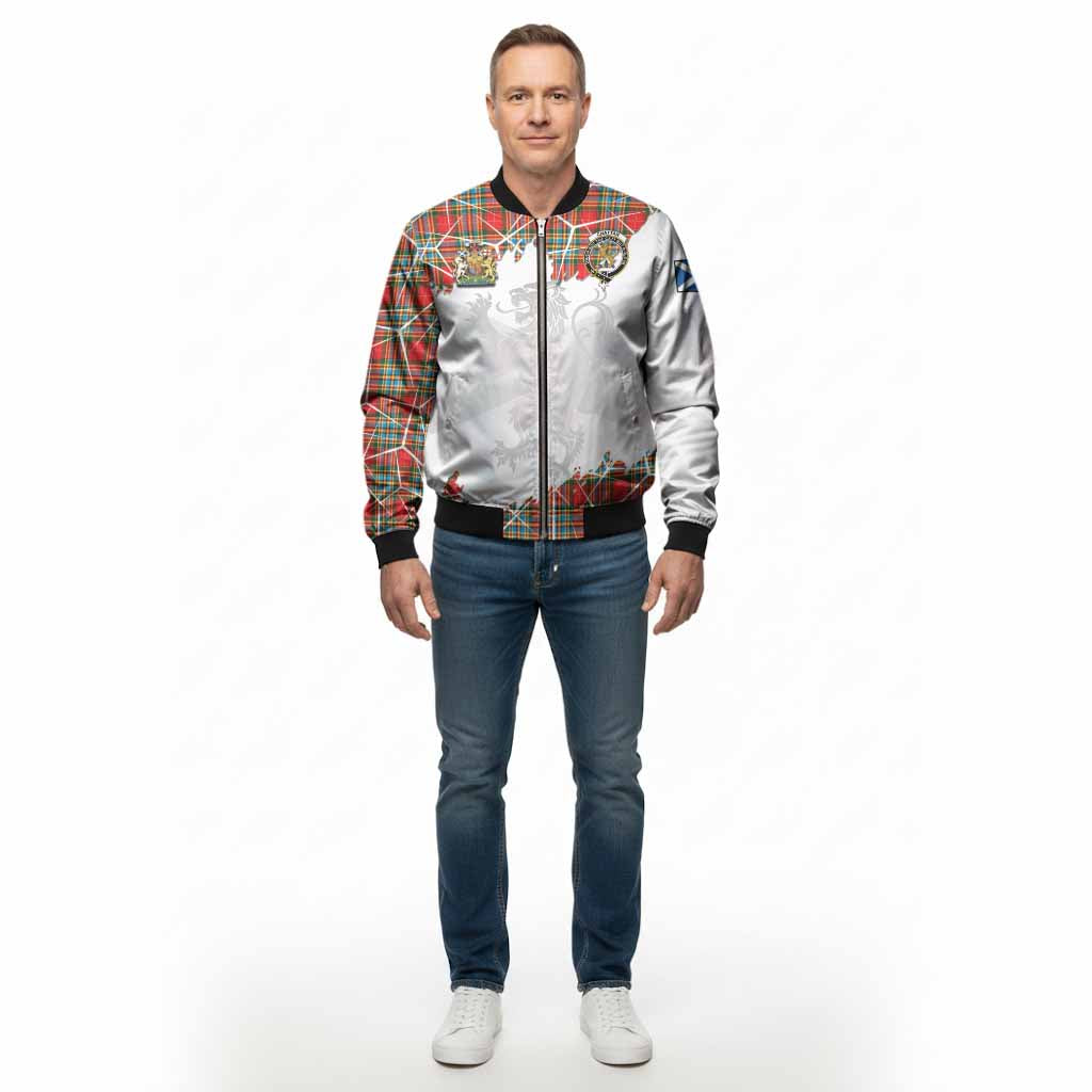 Chattan Tartan Bomber Jacket with Family Crest and Lion Rampant Grunge Style