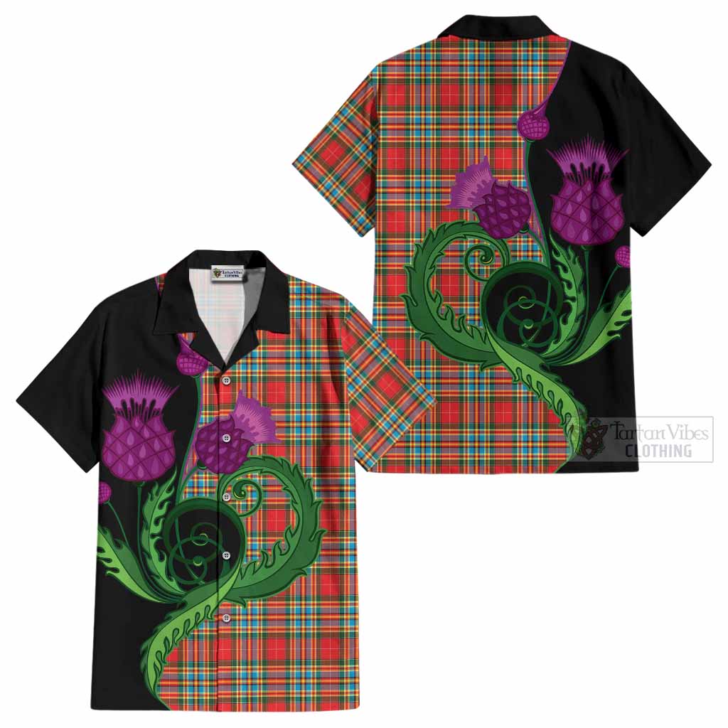 Chattan Tartan Cotton Hawaiian Shirt Traditional Scottish Thistle