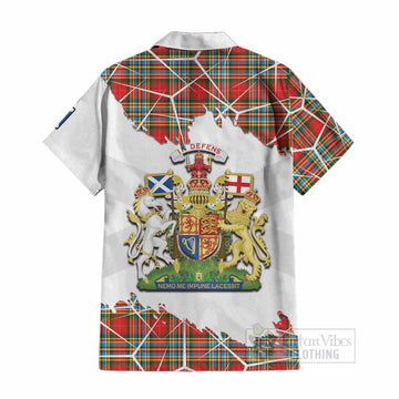 Chattan Tartan Cotton Hawaiian Shirt with Family Crest and Lion Rampant Grunge Style