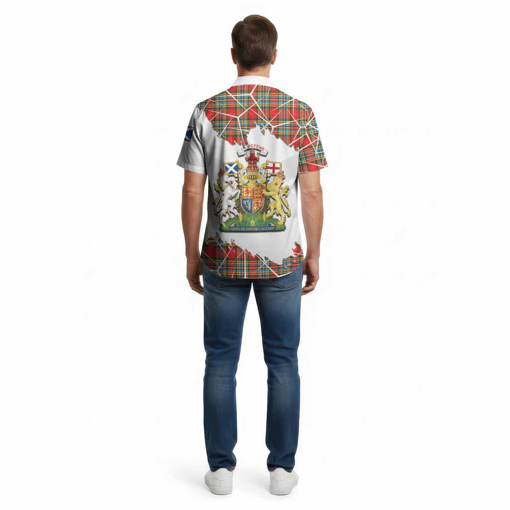 Chattan Tartan Cotton Hawaiian Shirt with Family Crest and Lion Rampant Grunge Style