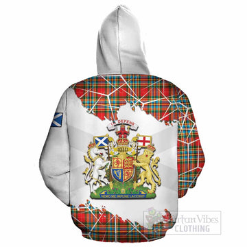 Chattan Tartan Cotton Hoodie with Family Crest and Lion Rampant Grunge Style