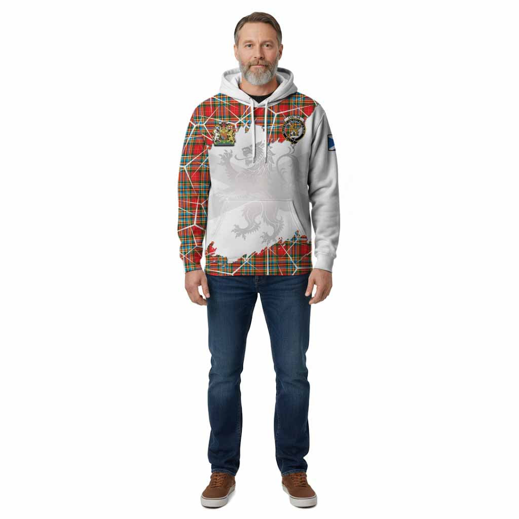 Chattan Tartan Cotton Hoodie with Family Crest and Lion Rampant Grunge Style